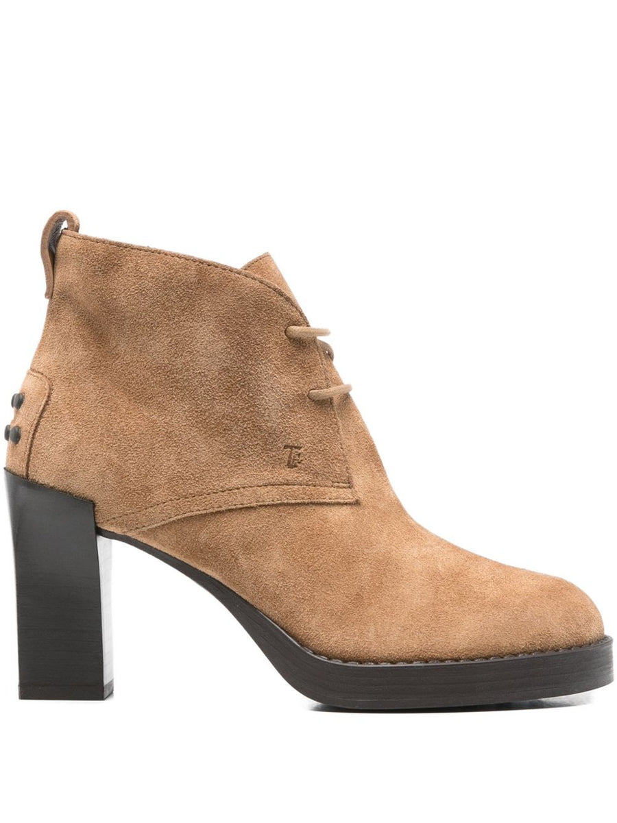 Tod's Suede Lace Up Ankle Boots For Women Camel With 9cm Heel And Rubber Sole Versatile Everyday Wear