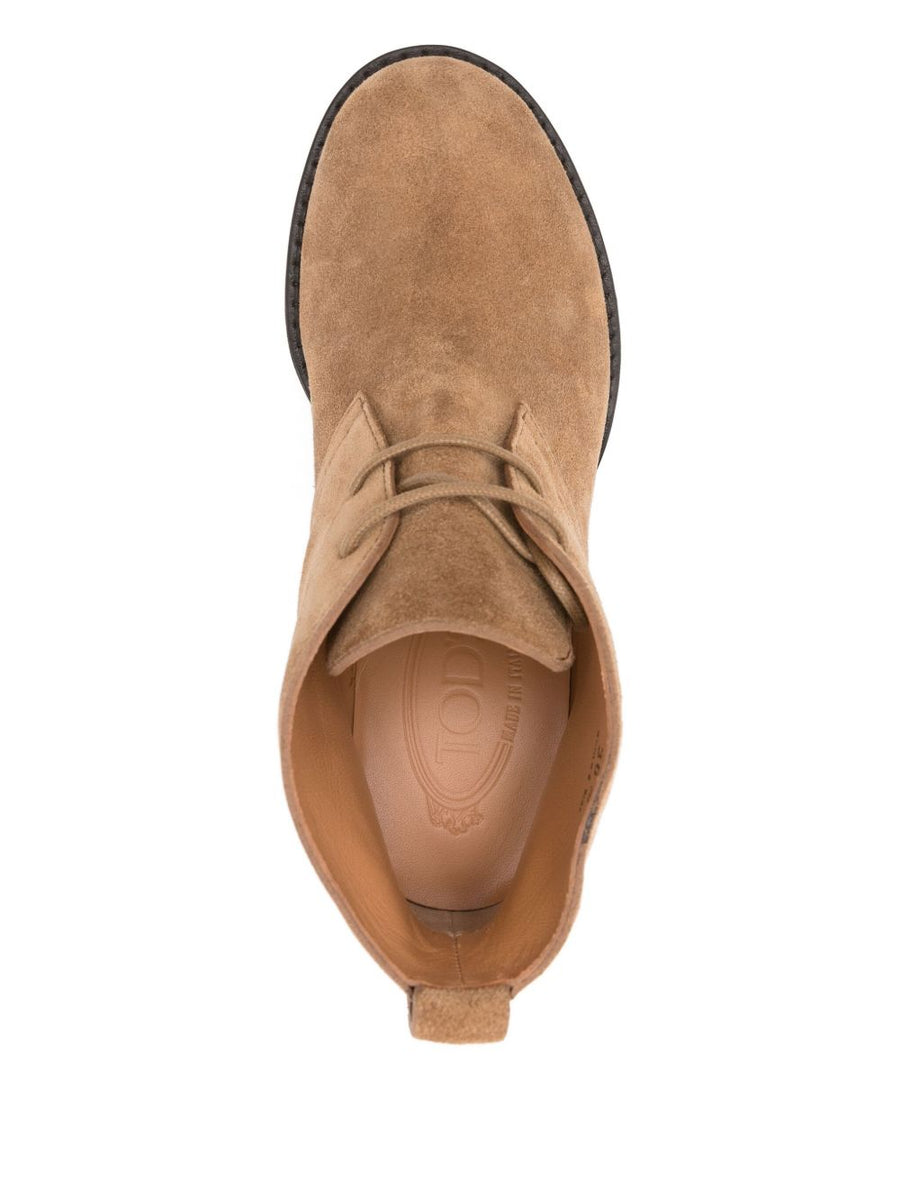 Tod's Suede Lace Up Ankle Boots For Women Camel With 9cm Heel And Rubber Sole Versatile Everyday Wear
