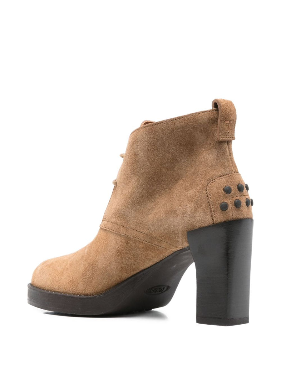 Tod's Suede Lace Up Ankle Boots For Women Camel With 9cm Heel And Rubber Sole Versatile Everyday Wear