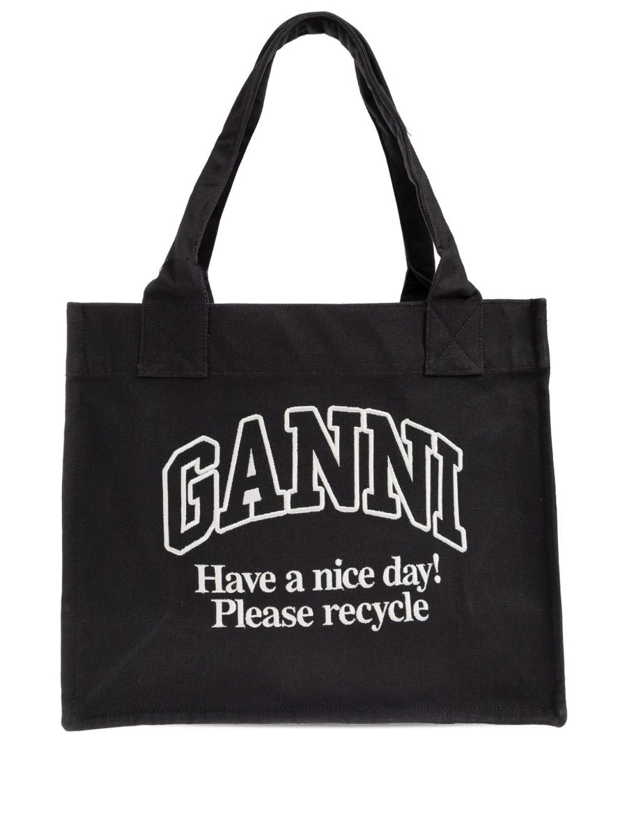 Ganni Recycled Cotton Large Tote Bag For Women Grey One Size Sustainable Everyday Shopper
