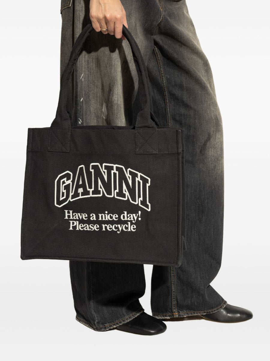 Ganni Recycled Cotton Large Tote Bag For Women Grey One Size Sustainable Everyday Shopper