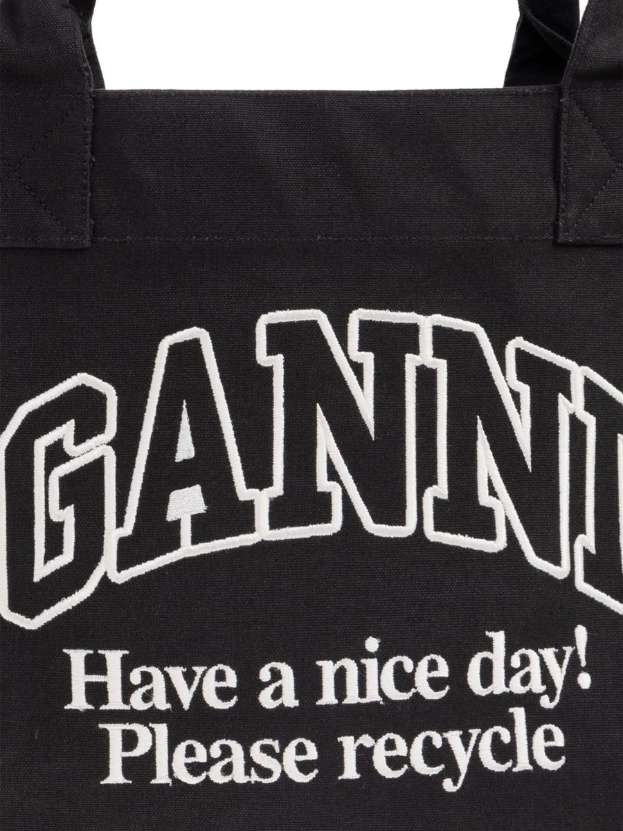 Ganni Recycled Cotton Large Tote Bag For Women Grey One Size Sustainable Everyday Shopper