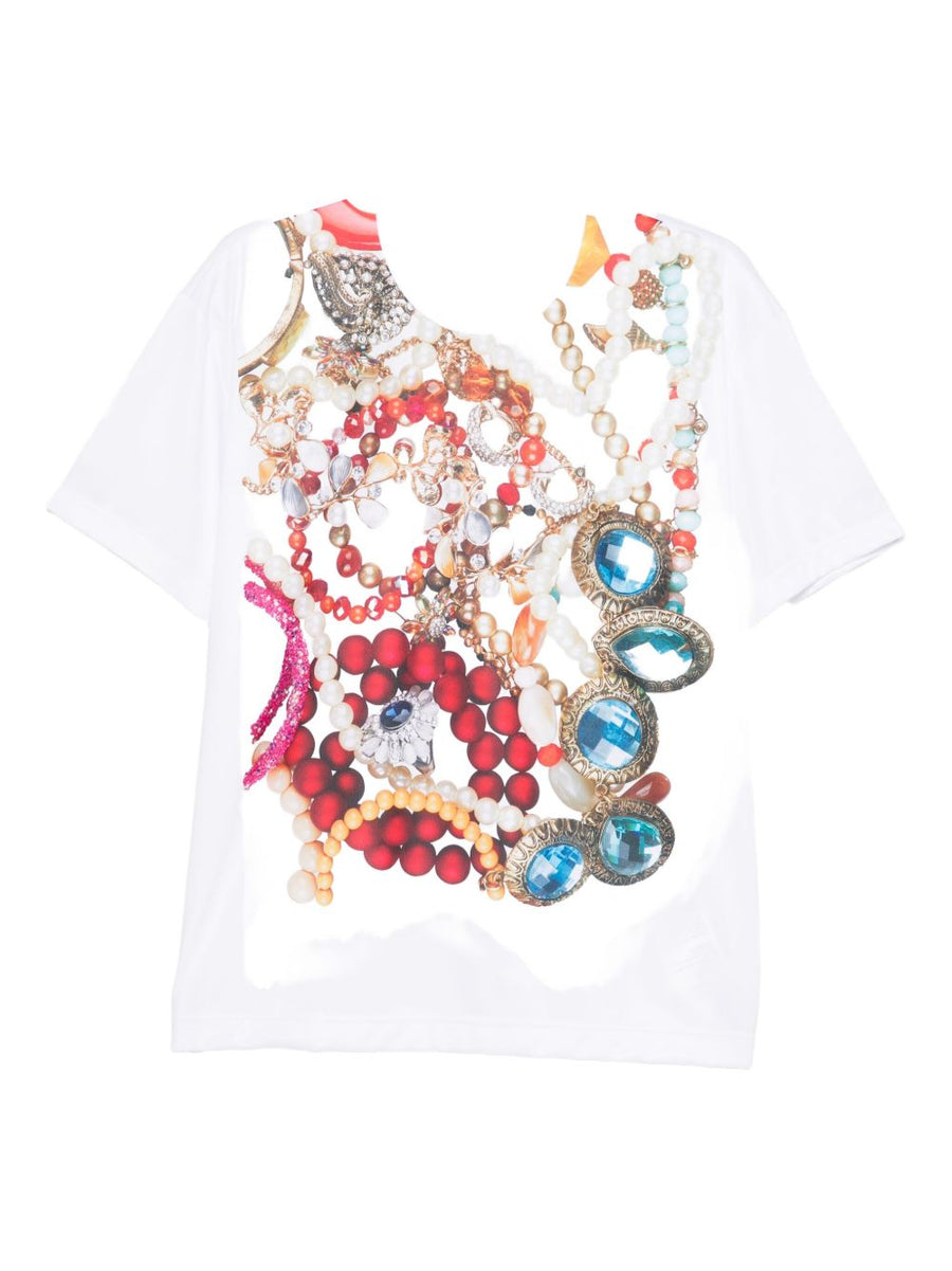 Comme Comme Jewellery Print T Shirt For Women White Crew Neck Luxury Topwear Versatile Everyday FW25