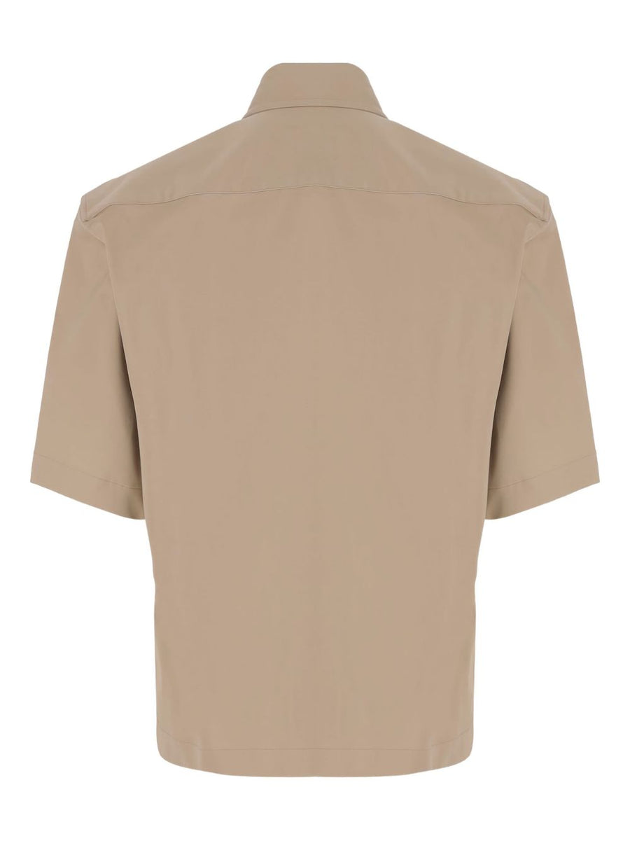 Beige Cotton Shirt for Women by The Latest, True To Size Fit with Stretch, Jewel Button Short Sleeve