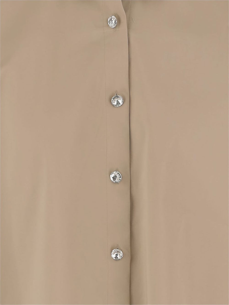 Beige Cotton Shirt for Women by The Latest, True To Size Fit with Stretch, Jewel Button Short Sleeve