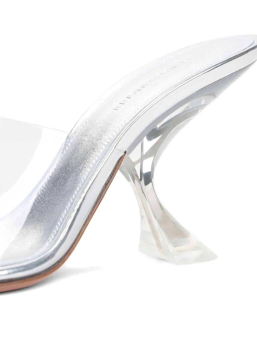 Amina Muaddi Taylor Glass Slipper Sandals For Women With Transparent Toe Accent And 9 Cm Heel In Grey PVC
