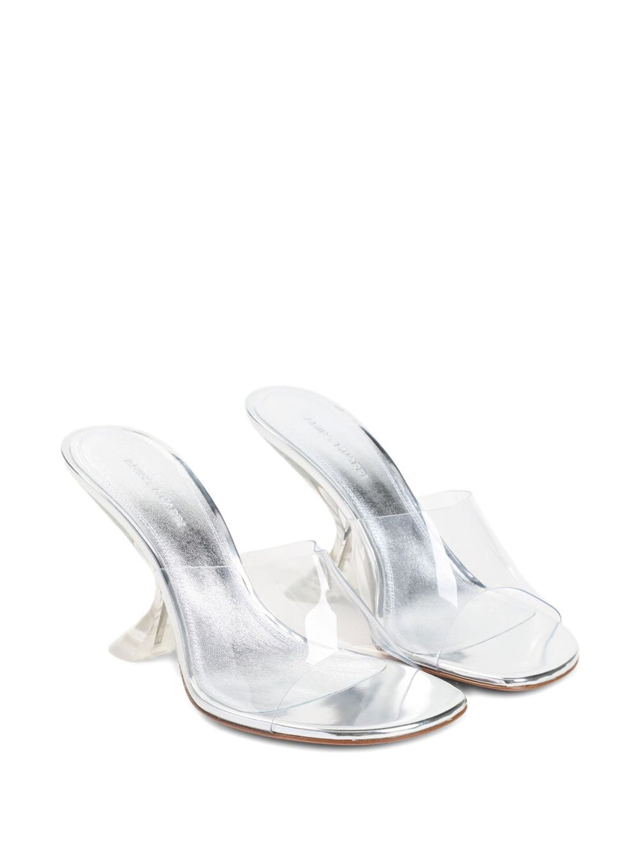 Amina Muaddi Taylor Glass Slipper Sandals For Women With Transparent Toe Accent And 9 Cm Heel In Grey PVC