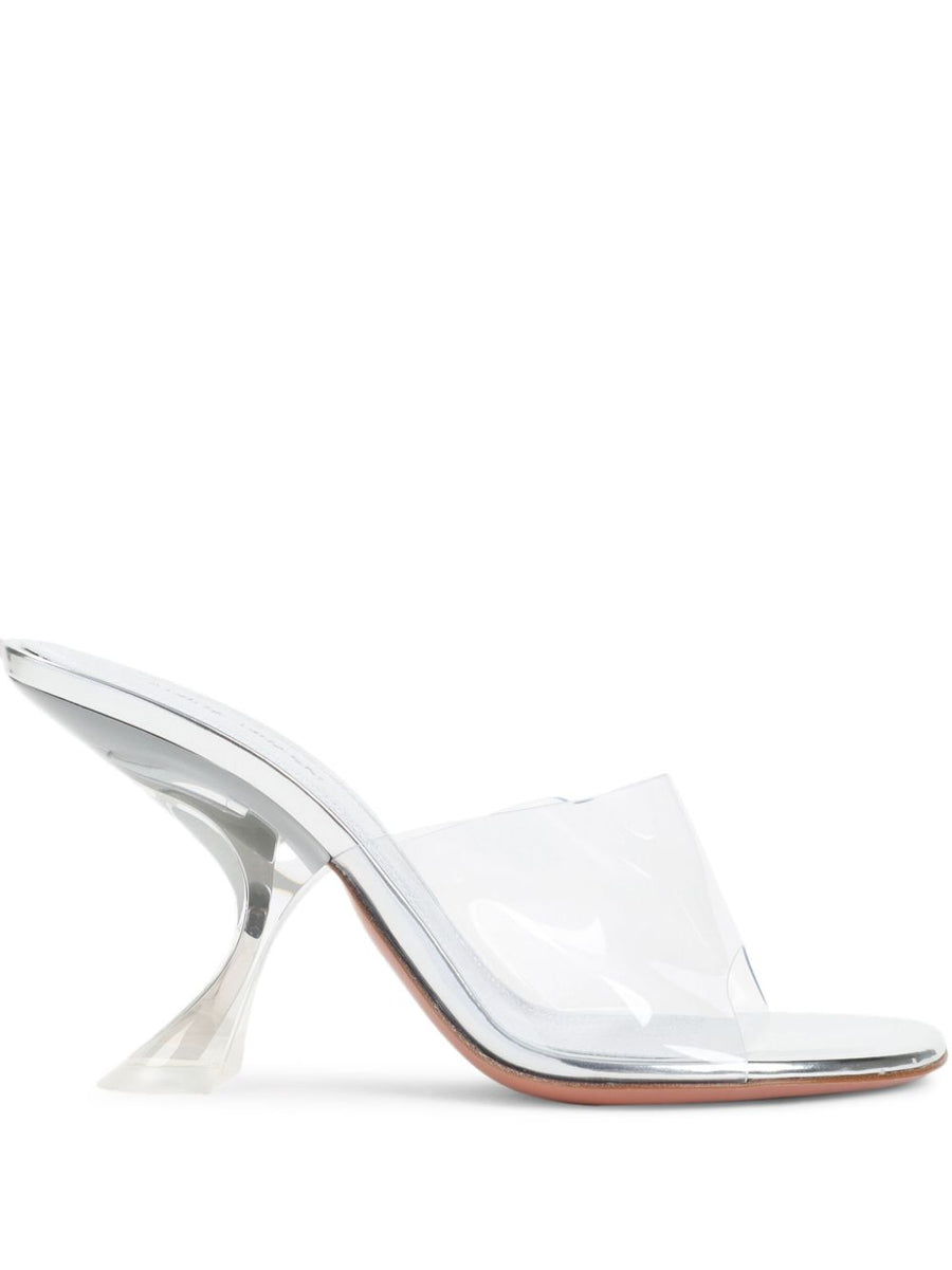 Amina Muaddi Taylor Glass Slipper Sandals For Women With Transparent Toe Accent And 9 Cm Heel In Grey PVC