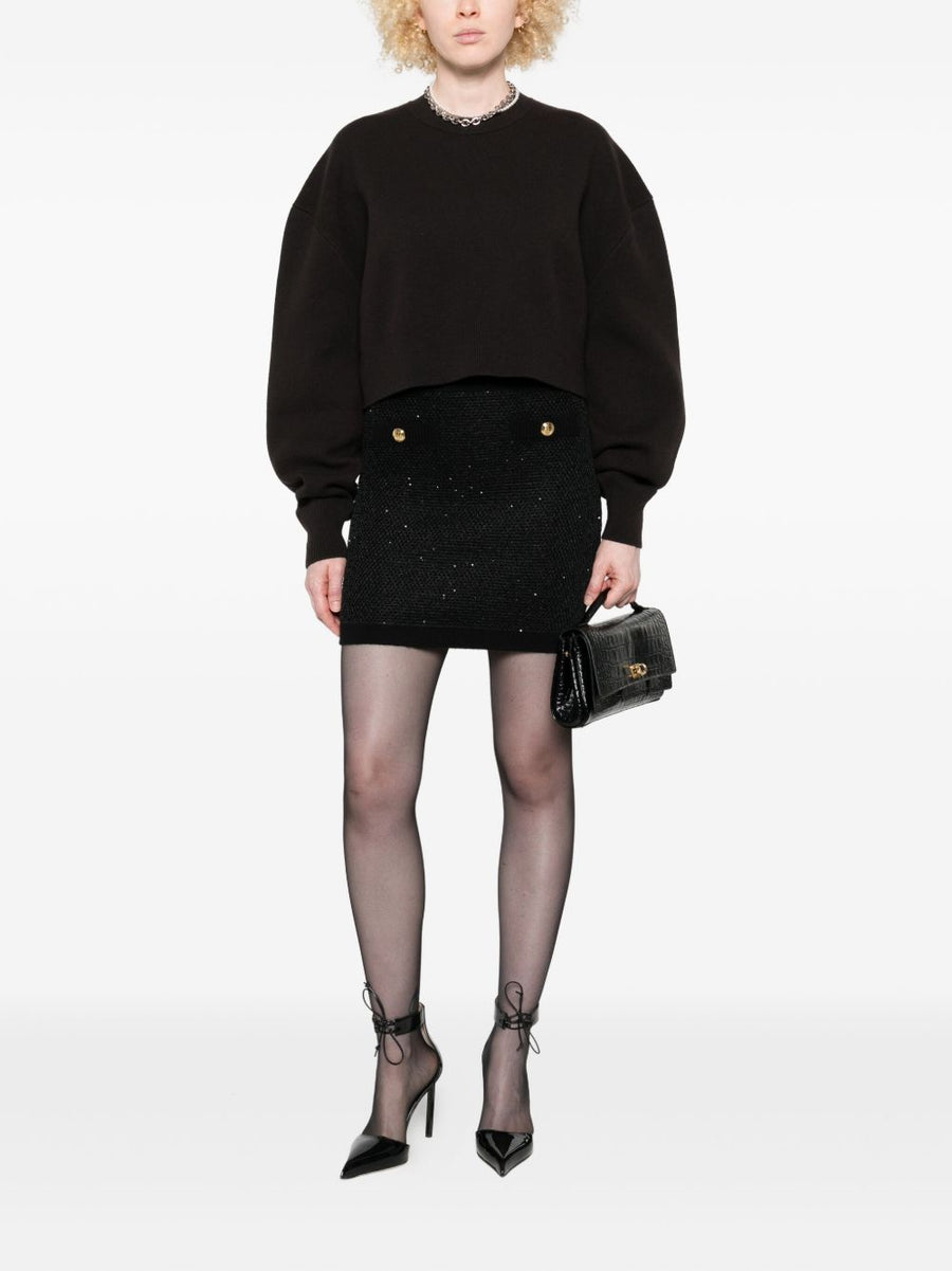 Elisabetta Franchi Wool Knit Skirt For Women Timeless Black Officewear With Button Detail And Ribbed Waistband