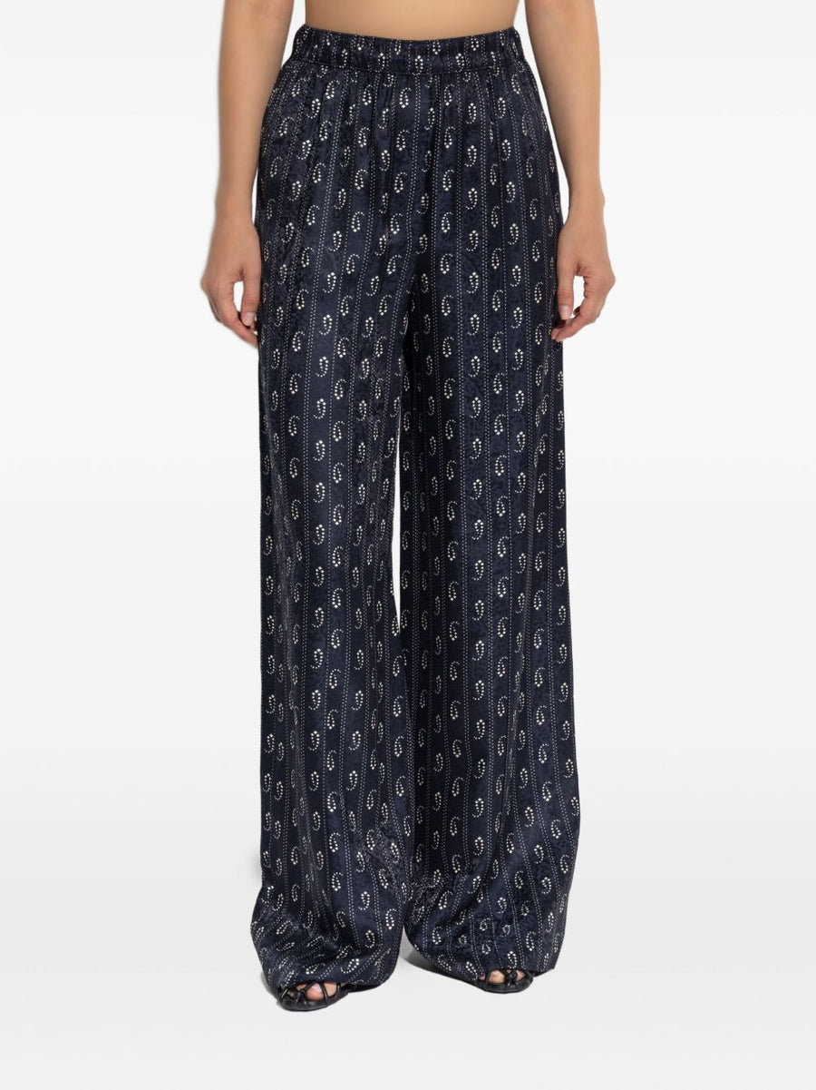 Tory Burch Jacquard Silk Trousers For Women Navy Paisley Print Elegant Everyday Comfort