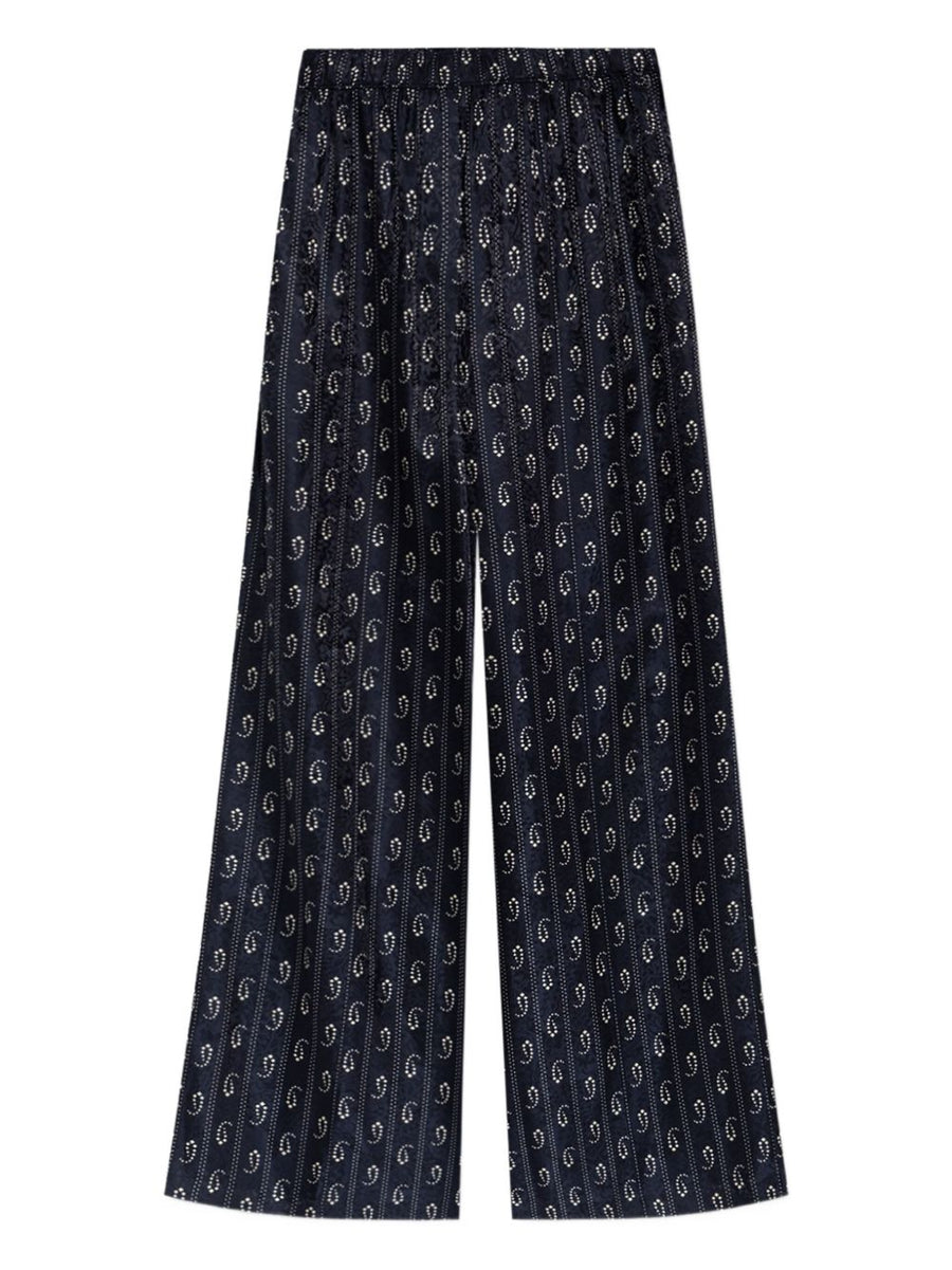Tory Burch Jacquard Silk Trousers For Women Navy Paisley Print Elegant Everyday Comfort
