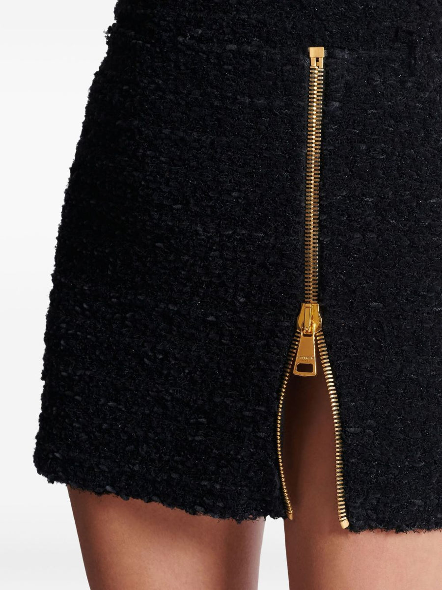 Balmain Tweed Skirt With Side Zip For Women Luxurious Short Mini Black Fall Winter 2025 Collection