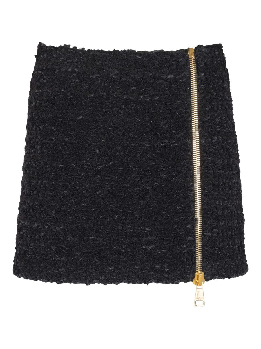 Balmain Tweed Skirt With Side Zip For Women Luxurious Short Mini Black Fall Winter 2025 Collection