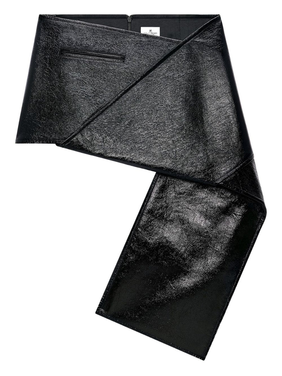 Vinyl Mini Skirt Courreges For Women, Bold Asymmetric Hem, Black Luxury Fashion Piece