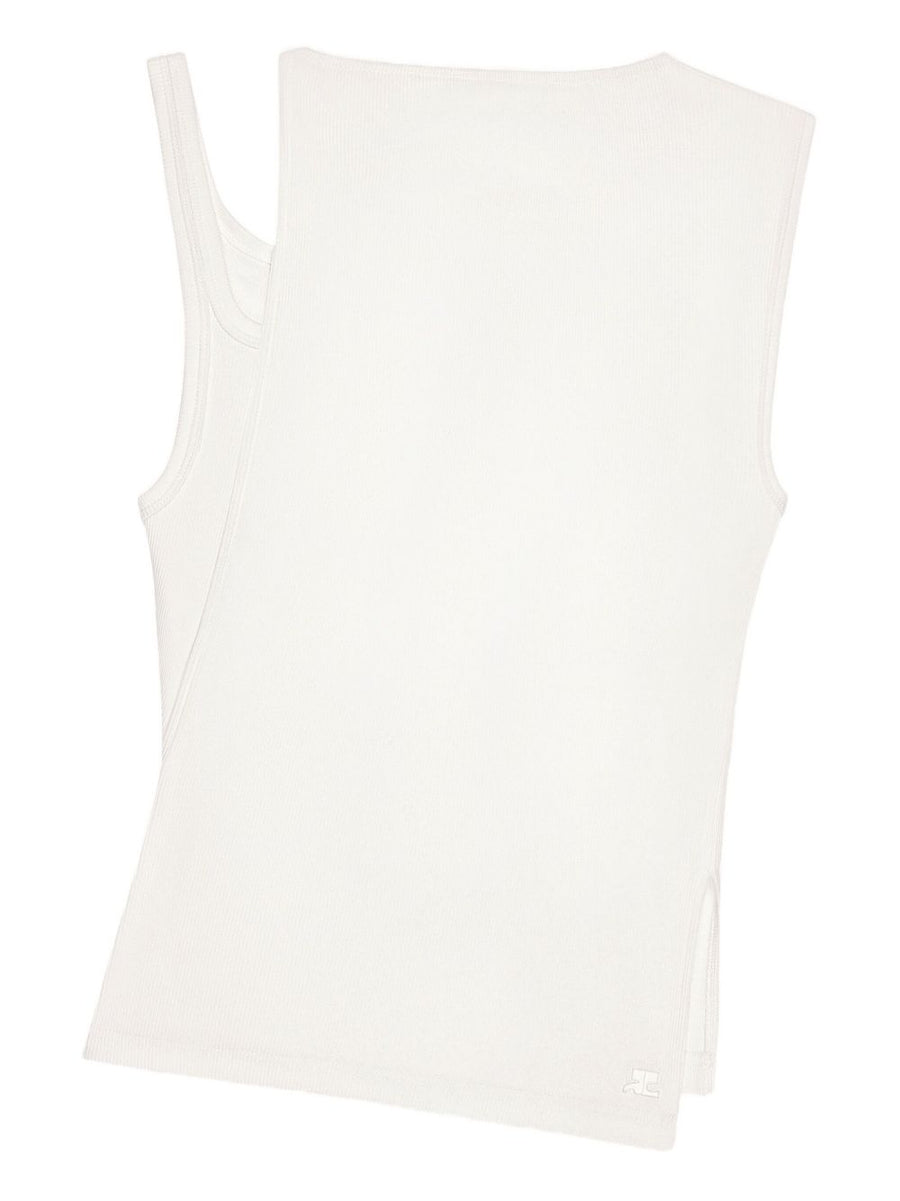 Courreges 90s Cotton Top For Women Asymmetrical Neckline Embroidered Logo Lux Casual