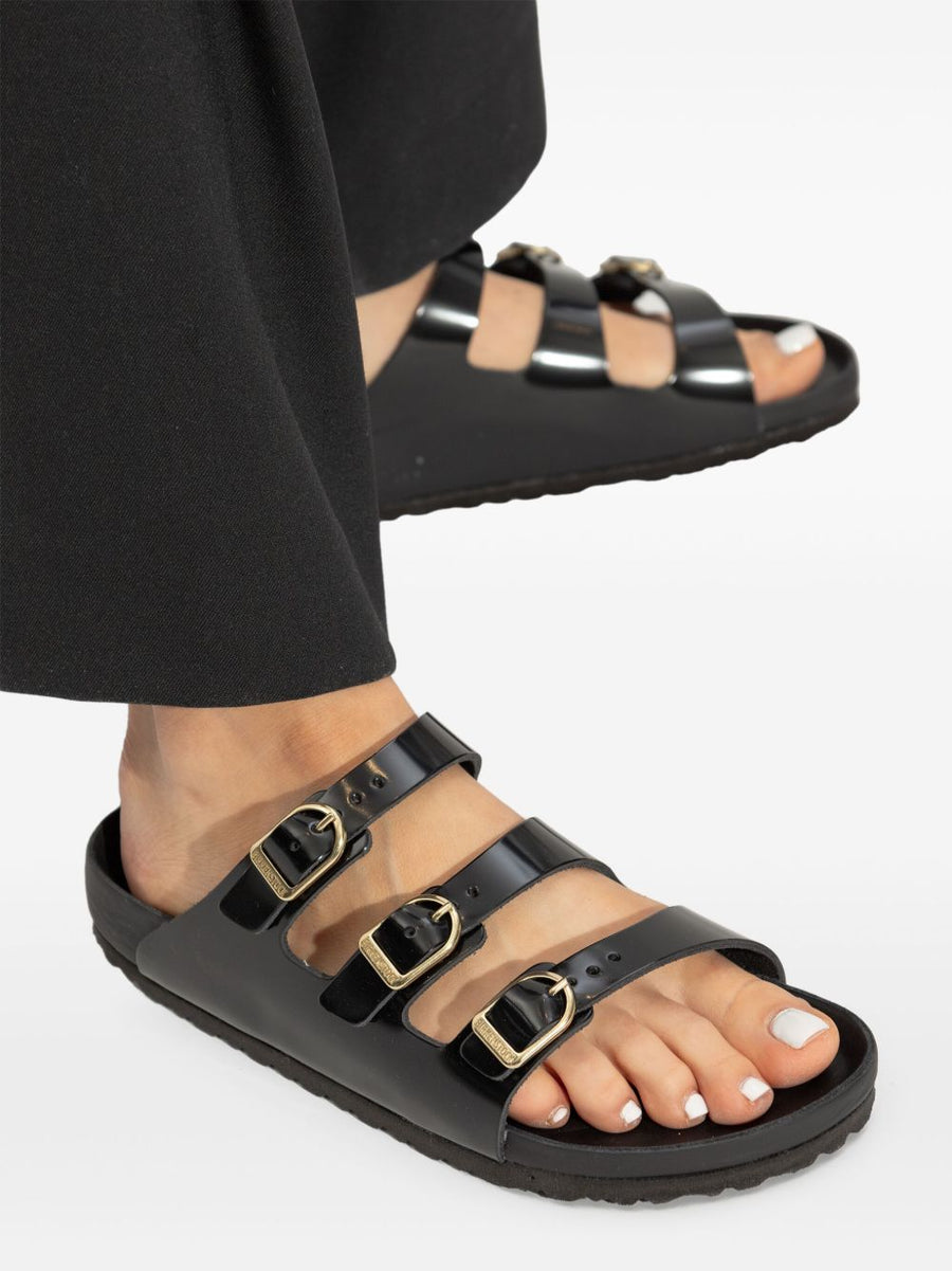 Birkenstock Florida Fresh Natural Leather Patent Sandals For Women Narrow Width With Three Adjustable Straps