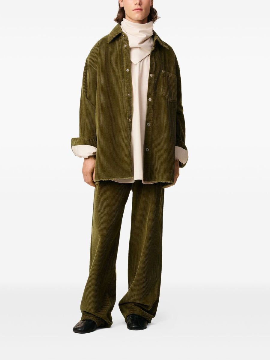 Ami Paris Cotton Overshirt For Men In Olive Corduroy With Bronze Logo Patch Everyday Versatile Layer