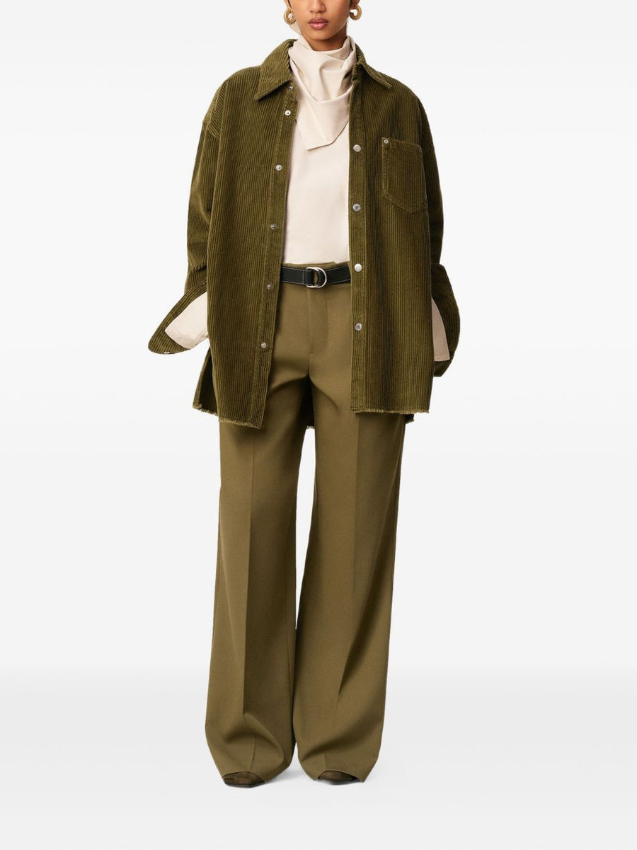 Ami Paris Cotton Overshirt For Men In Olive Corduroy With Bronze Logo Patch Everyday Versatile Layer