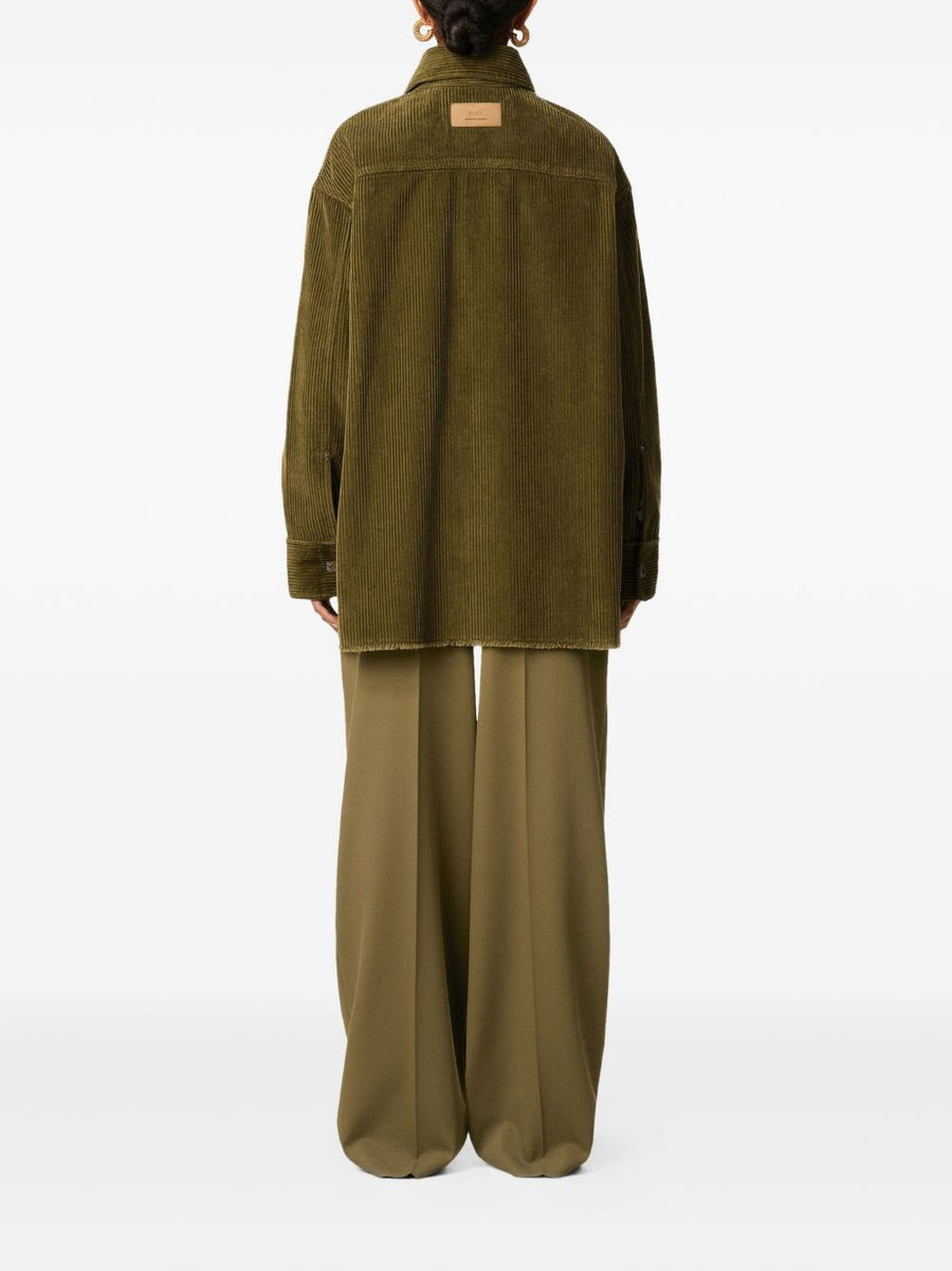 Ami Paris Cotton Overshirt For Men In Olive Corduroy With Bronze Logo Patch Everyday Versatile Layer