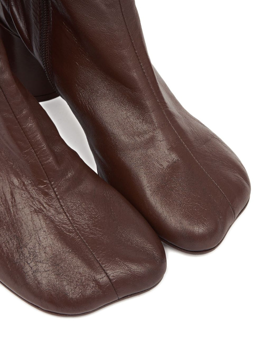 MM6 Maison Margiela 90mm Leather Ankle Boots Tabi Toe For Women Luxury City Style