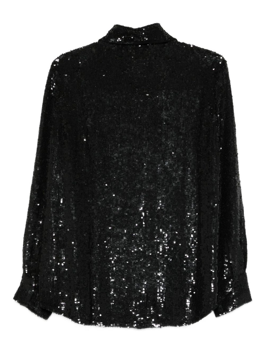 Sequined Shirt For Women By P.A.R.O.S.H. Luxe Black Viscose Top With Button Front For Evening Wear