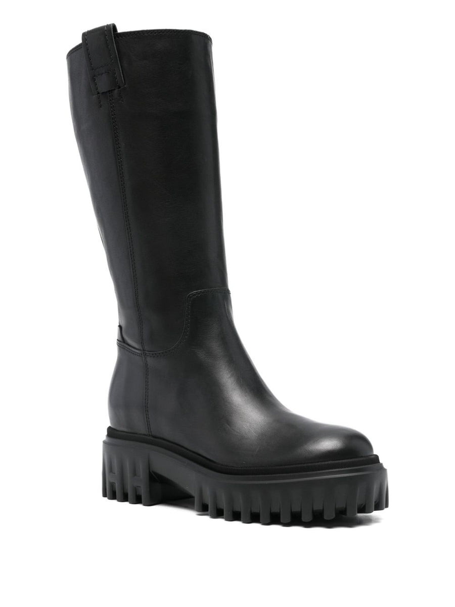 Hogan Pre H700 Leather Boots for Women Luxury Mid Calf Ankle Boots with Side Zip and Chunky Sole Winter Ready