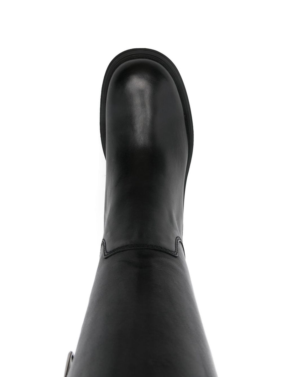 Hogan Pre H700 Leather Boots for Women Luxury Mid Calf Ankle Boots with Side Zip and Chunky Sole Winter Ready