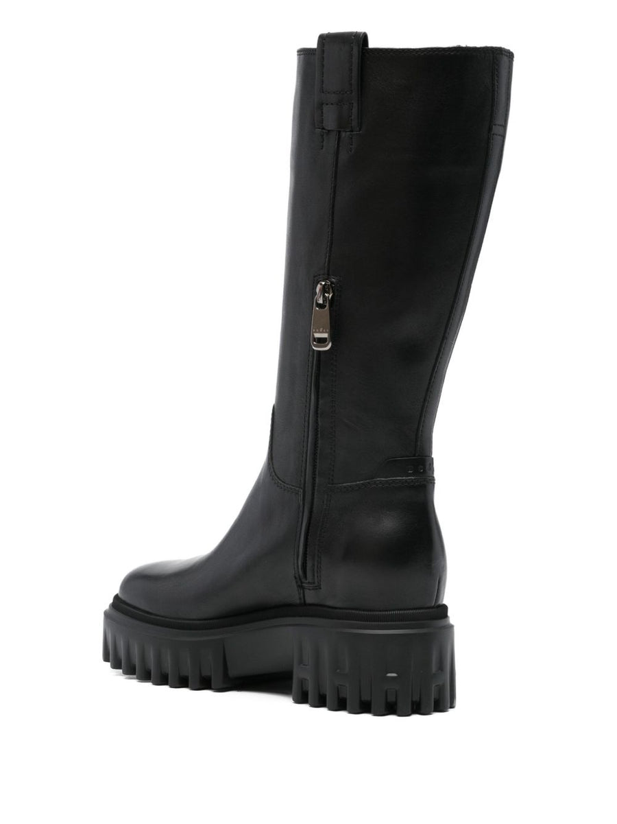 Hogan Pre H700 Leather Boots for Women Luxury Mid Calf Ankle Boots with Side Zip and Chunky Sole Winter Ready