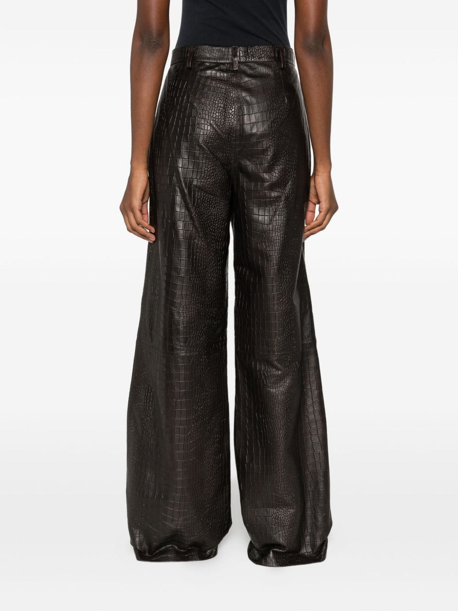 Enes Leather Trousers For Women High Waist Wide Leg Crocodile Finish Luxurious Texture