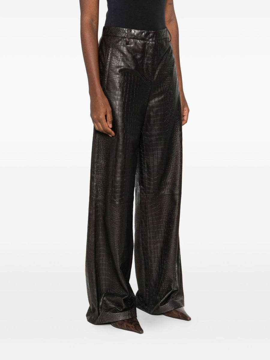 Enes Leather Trousers For Women High Waist Wide Leg Crocodile Finish Luxurious Texture