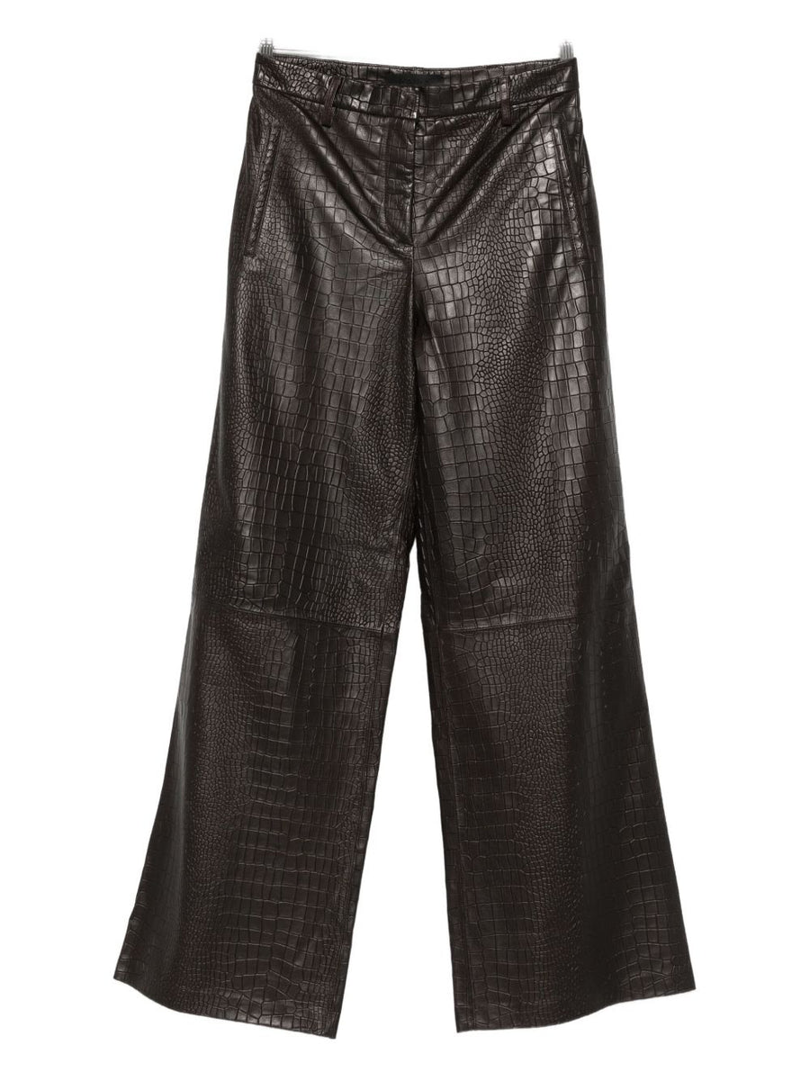 Enes Leather Trousers For Women High Waist Wide Leg Crocodile Finish Luxurious Texture