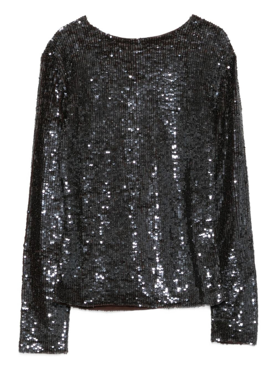 P.A.R.O.S.H. Sequined Top For Women Luxurious Festive Shine With Silver Sequins For Evening Parties