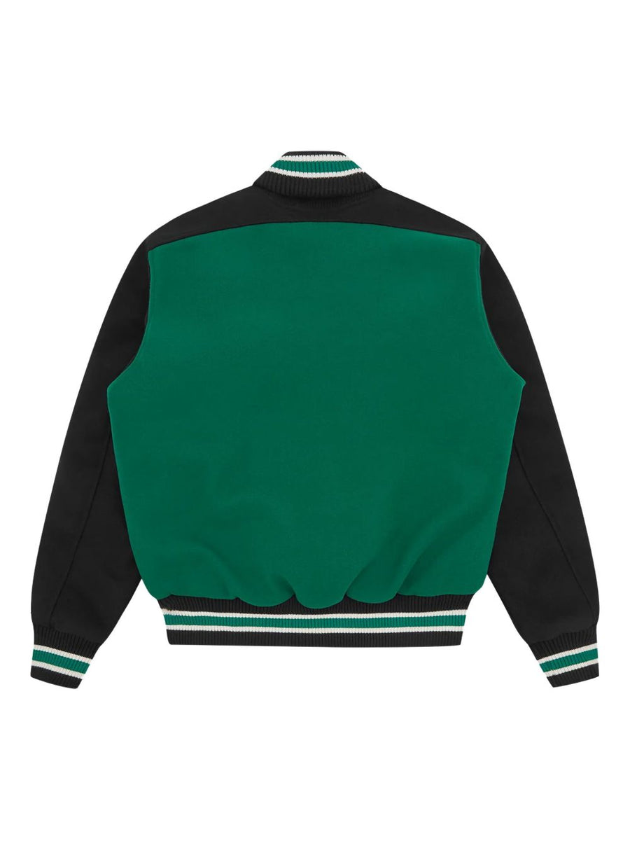 Icecream Varsity Jacket For Men Green Body With Black Sleeves Bold Contrasting Stripe