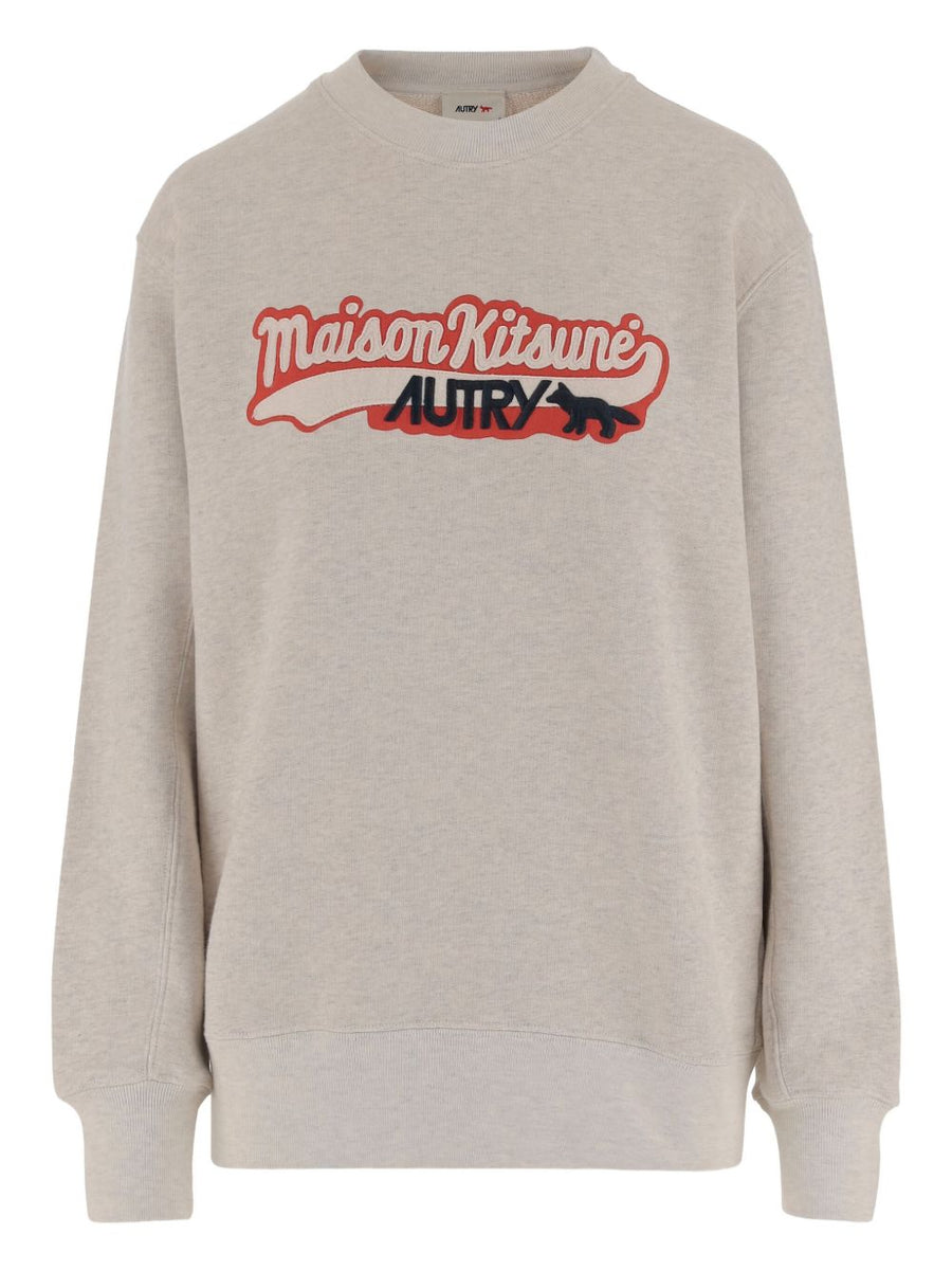 Autry X Maison Kitsuné Logo Cotton Sweatshirt For Men Premium Ivory Crewneck Edition