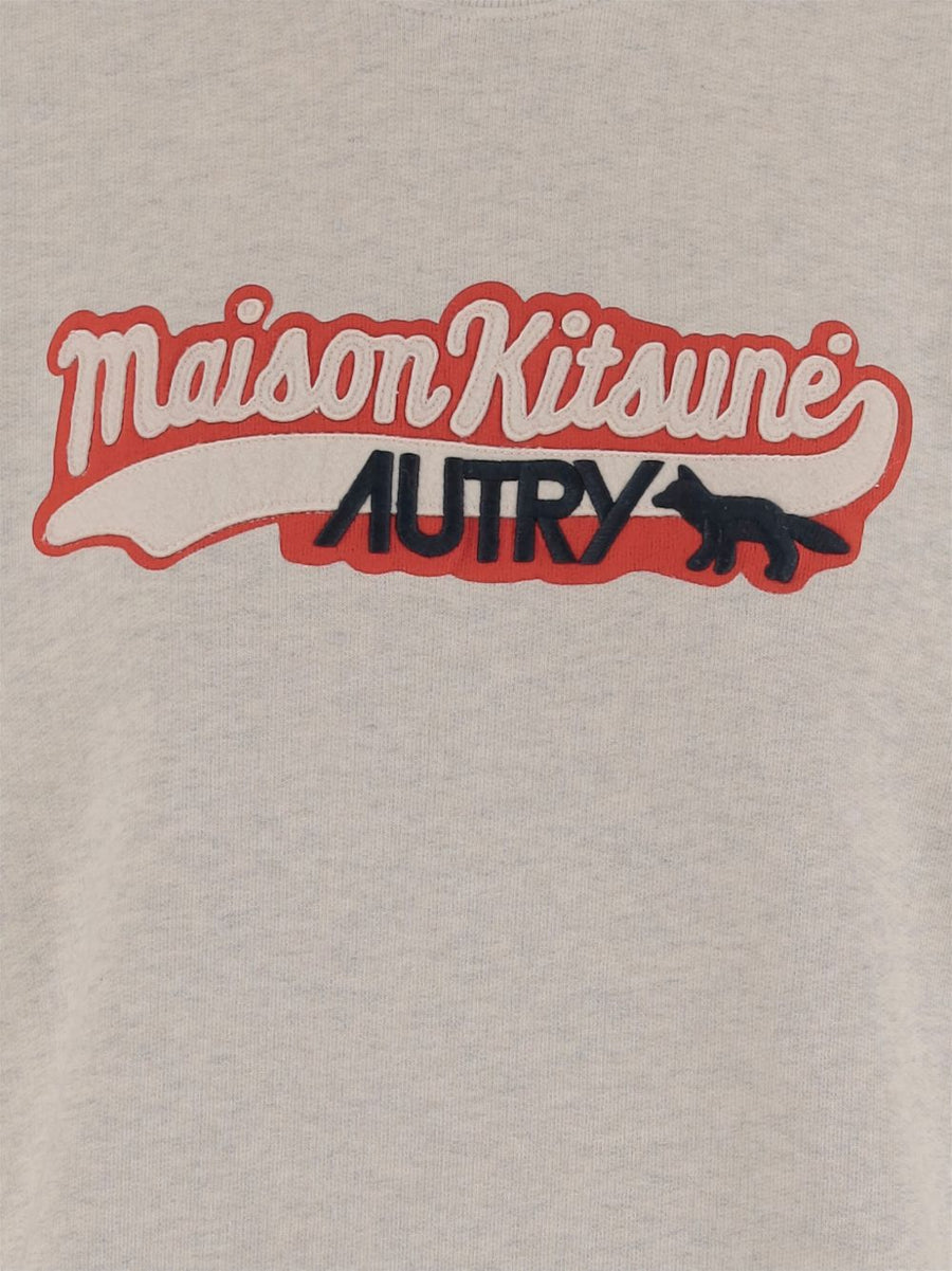 Autry X Maison Kitsuné Logo Cotton Sweatshirt For Men Premium Ivory Crewneck Edition