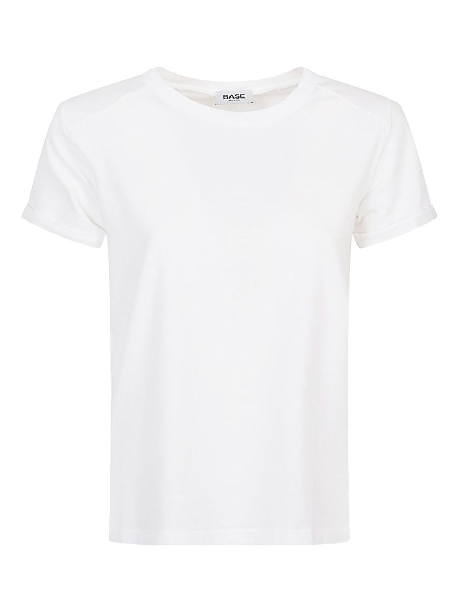 Base Cotton T Shirt For Women White Crew Neck Top With Soft Stretch Cotton Blend For Everyday Layering
