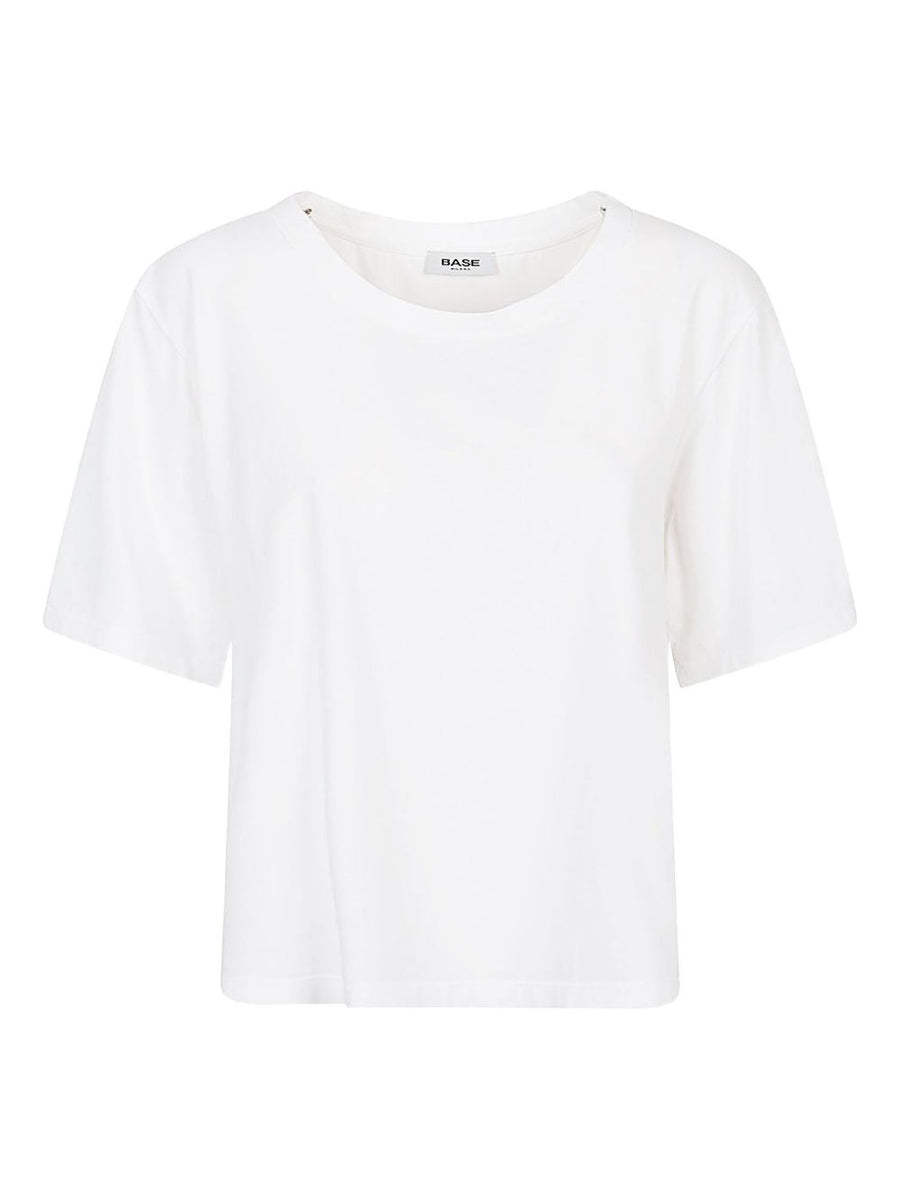 Base Women Cotton T Shirt White Soft Stretch Crew Neck Half Sleeves Wardrobe Essential