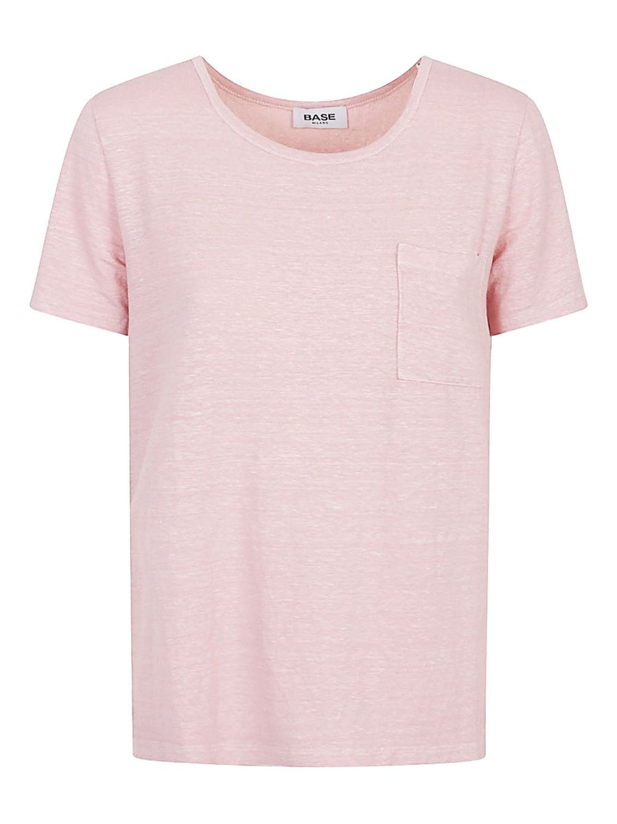 Base Linen T Shirt Pink For Women Breathable Everyday Comfort With Patch Pocket