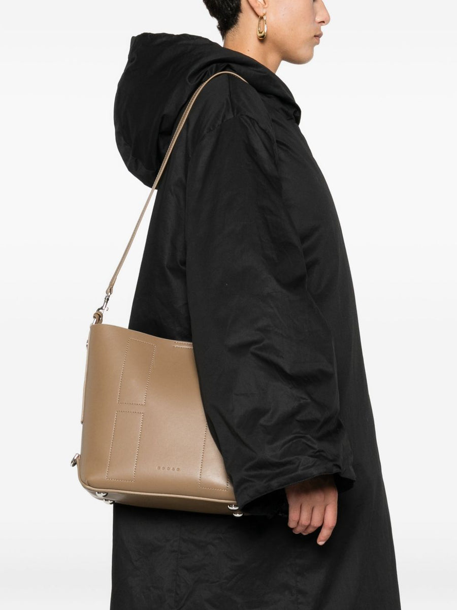 Hogan Pre Hocket Small Leather Hobo Bag For Women Compact Refined Design With Detachable Strap And Magnetic Closure