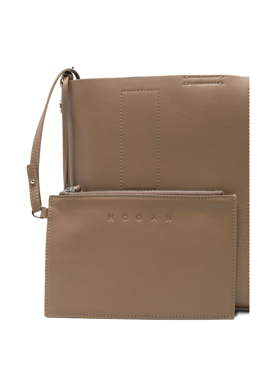 Hogan Pre Hocket Small Leather Hobo Bag For Women Compact Refined Design With Detachable Strap And Magnetic Closure