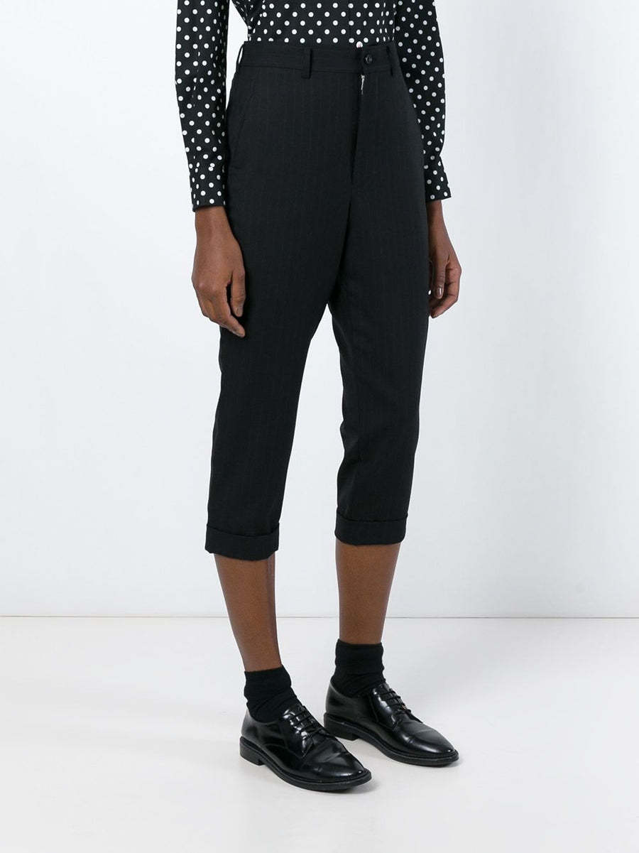 Comme Comme Wide Leg Wool Pinstripe Trousers For Women Cropped With Structured Yet Relaxed Fit
