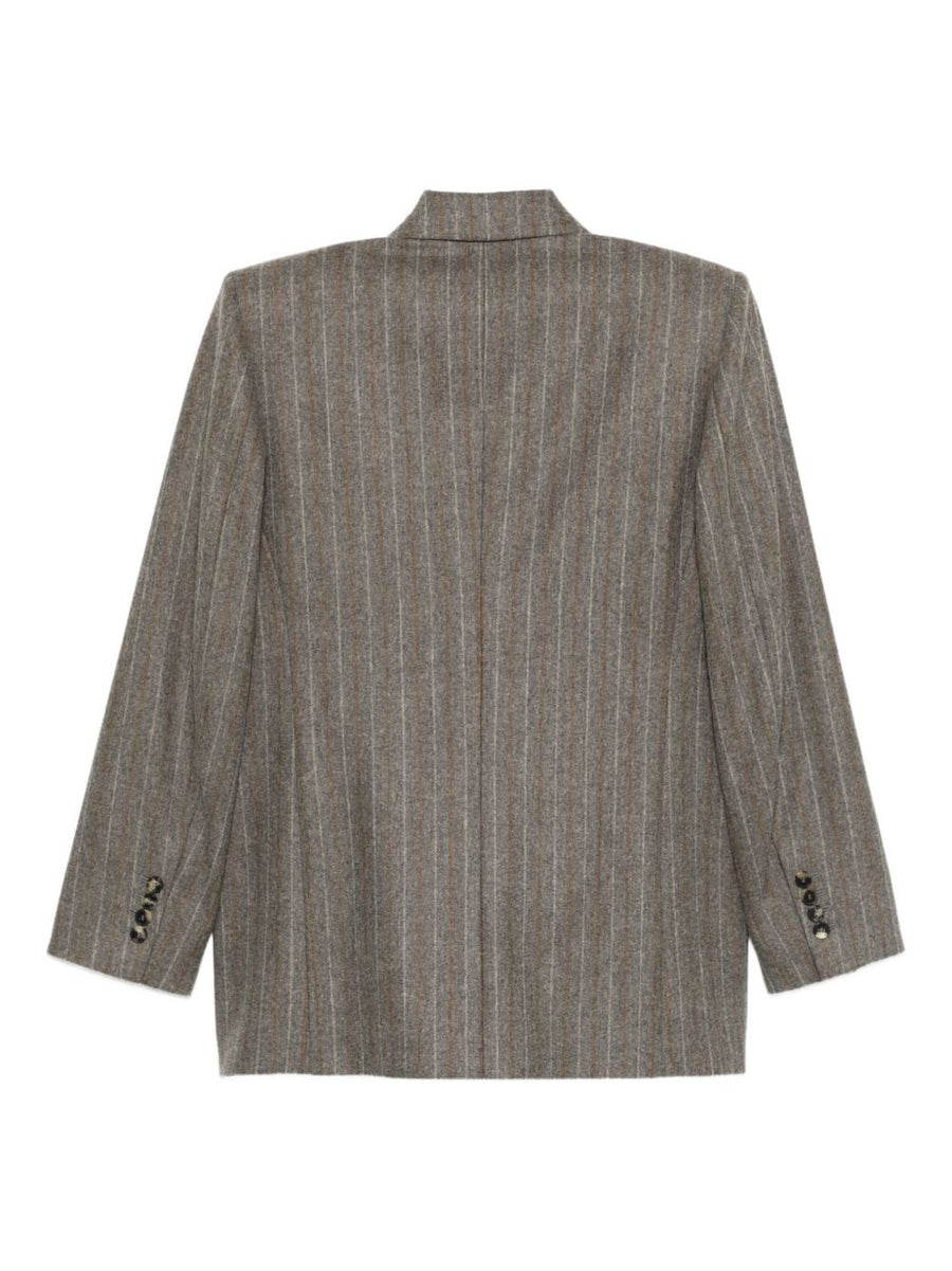 Alberto Biani Women Double Breasted Brown Pinstripe Jacket Timeless Tailoring For Office