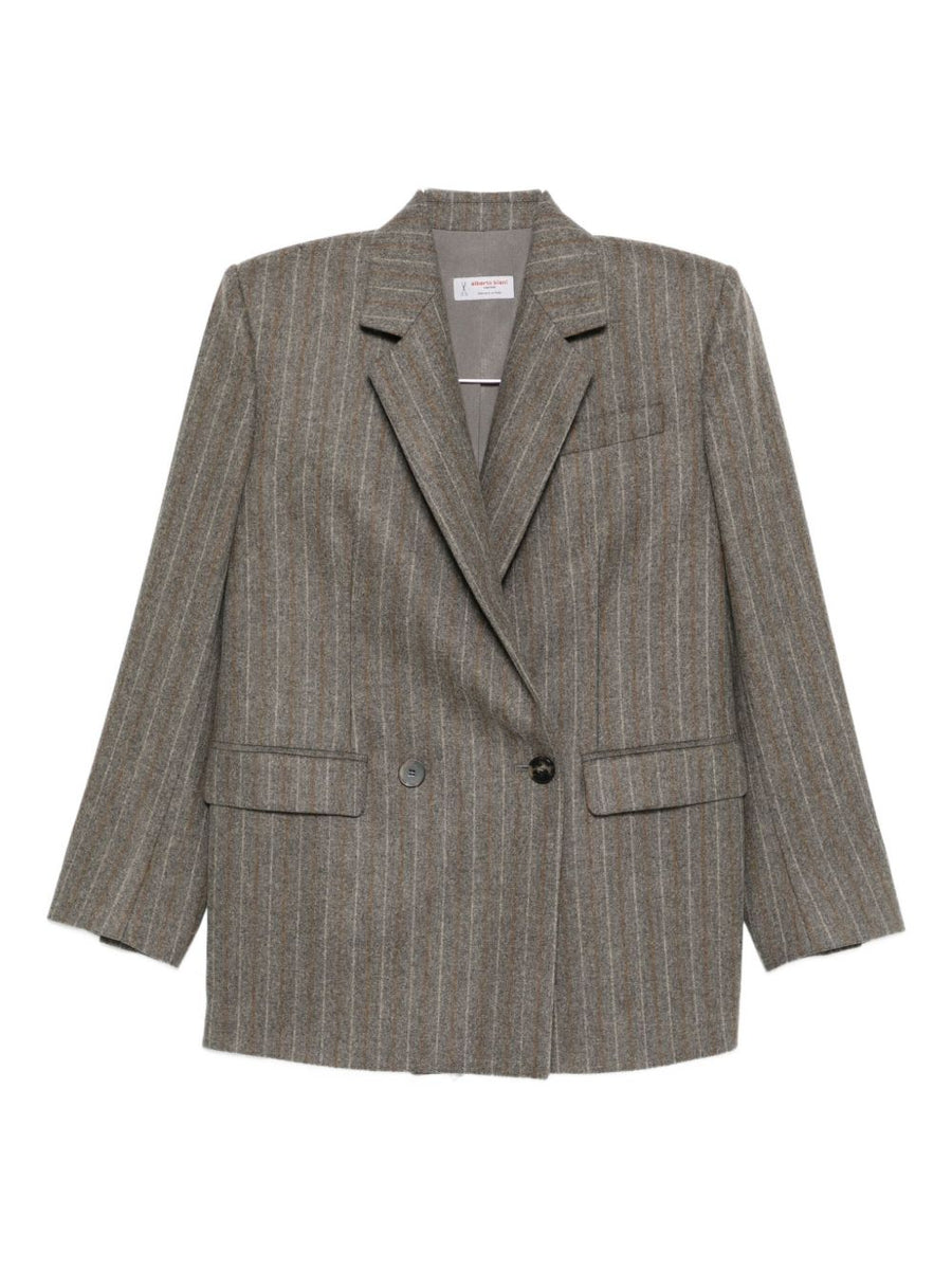 Alberto Biani Women Double Breasted Brown Pinstripe Jacket Timeless Tailoring For Office