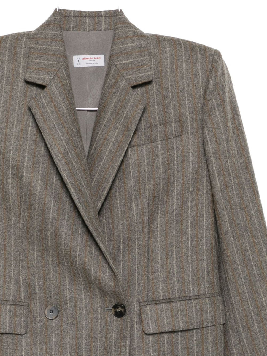 Alberto Biani Women Double Breasted Brown Pinstripe Jacket Timeless Tailoring For Office