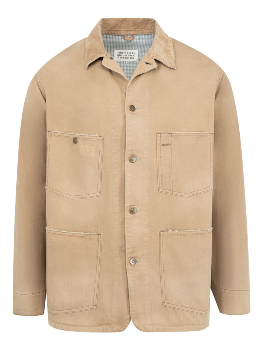 Maison Margiela Herringbone Shirt Jacket For Men Lightweight Versatile Cotton Outer Layer Beige