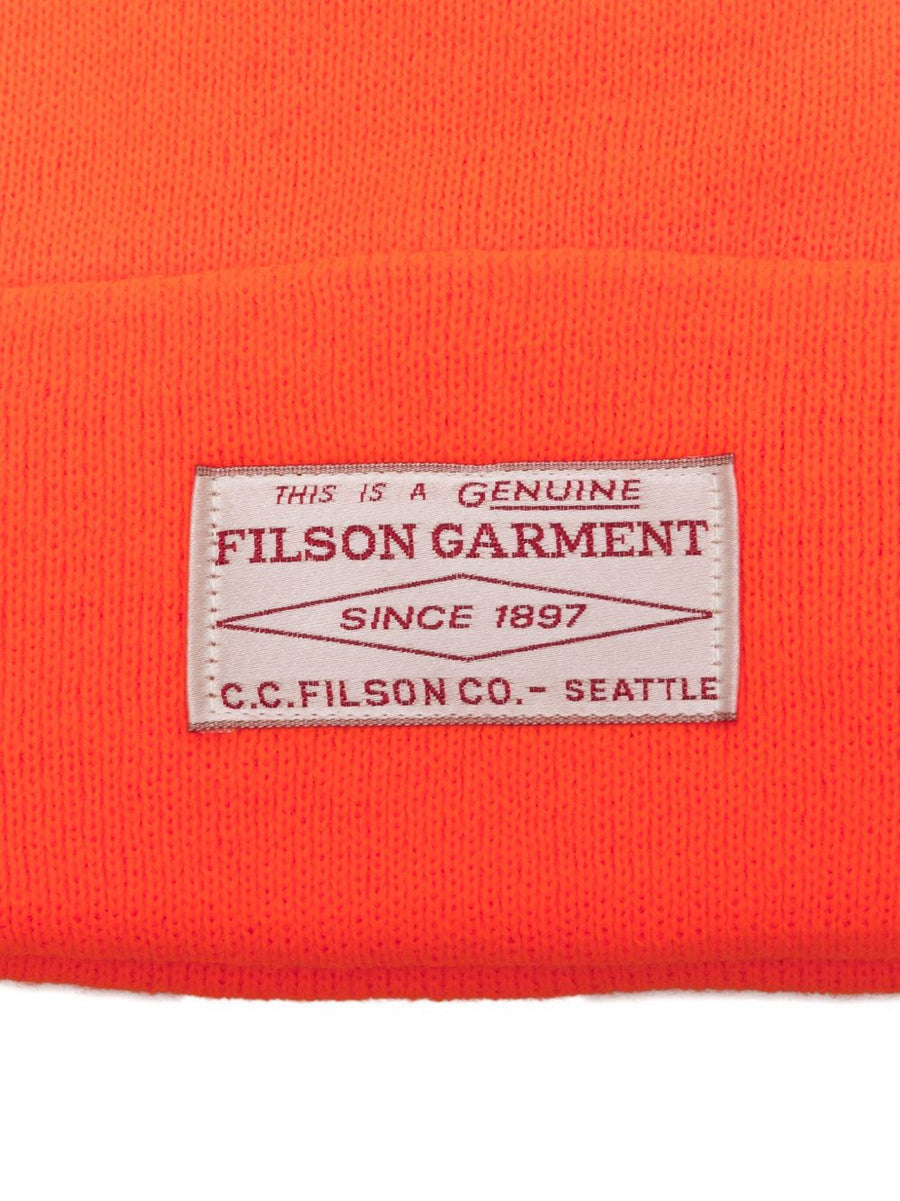 Filson Ballard Watch Cap Premium Orange Knit Beanie With Folded Cuff One Size For Men Outdoor Warmth