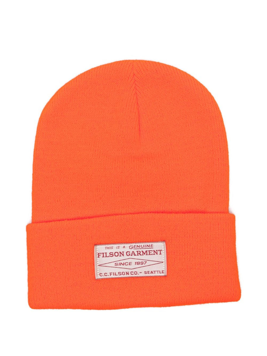 Filson Ballard Watch Cap Premium Orange Knit Beanie With Folded Cuff One Size For Men Outdoor Warmth