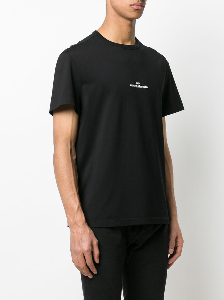Maison Margiela Distorted Logo Cotton T Shirt For Men Premium Luxury Front Embroidery Everyday Casual