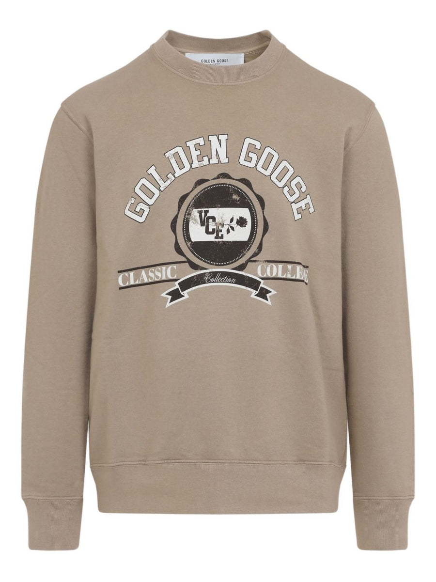 Golden Goose Logo Cotton Sweatshirt For Men Beige 100 Percent Cotton Signature Print Premium Everyday Layer