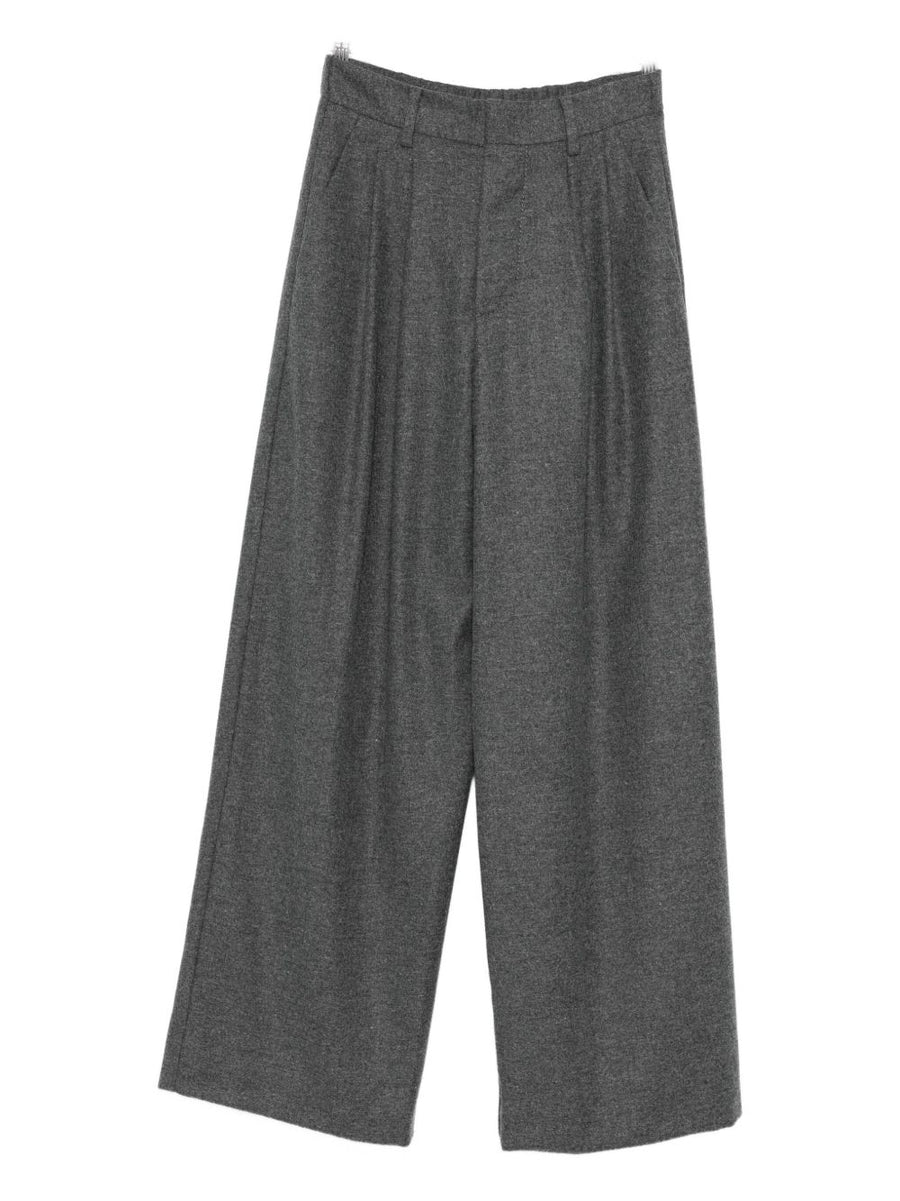 Susanne Bommer Cotton Blend Trousers Grey High Waist Wide Leg For Women Versatile Everyday Wear